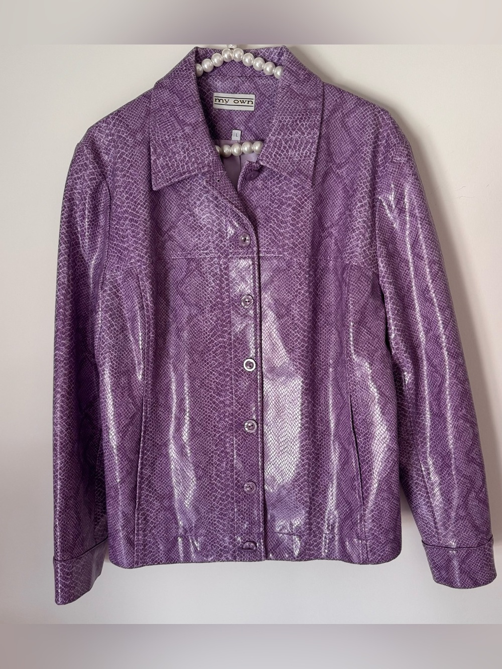 purple snakeskin faux leather jacket